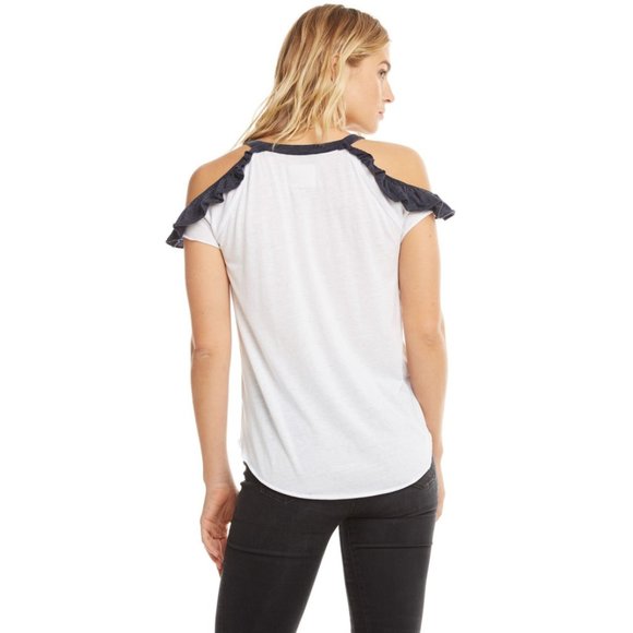 NEW Chaser Open Cold Shoulder Raglan Cutout Cutouts Ruffle Strappy Baseball Tee - Picture 2 of 8